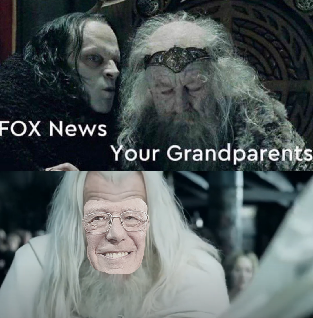 This meme is a play on the classic "You shall not pass" scene from the Lord of the Rings. The image shows Gandalf from the movie, but his face has been replaced with a photo of a senior citizen, likely a grandparent. The text "You shall not pass" has been replaced with "You shall not have our wifi".